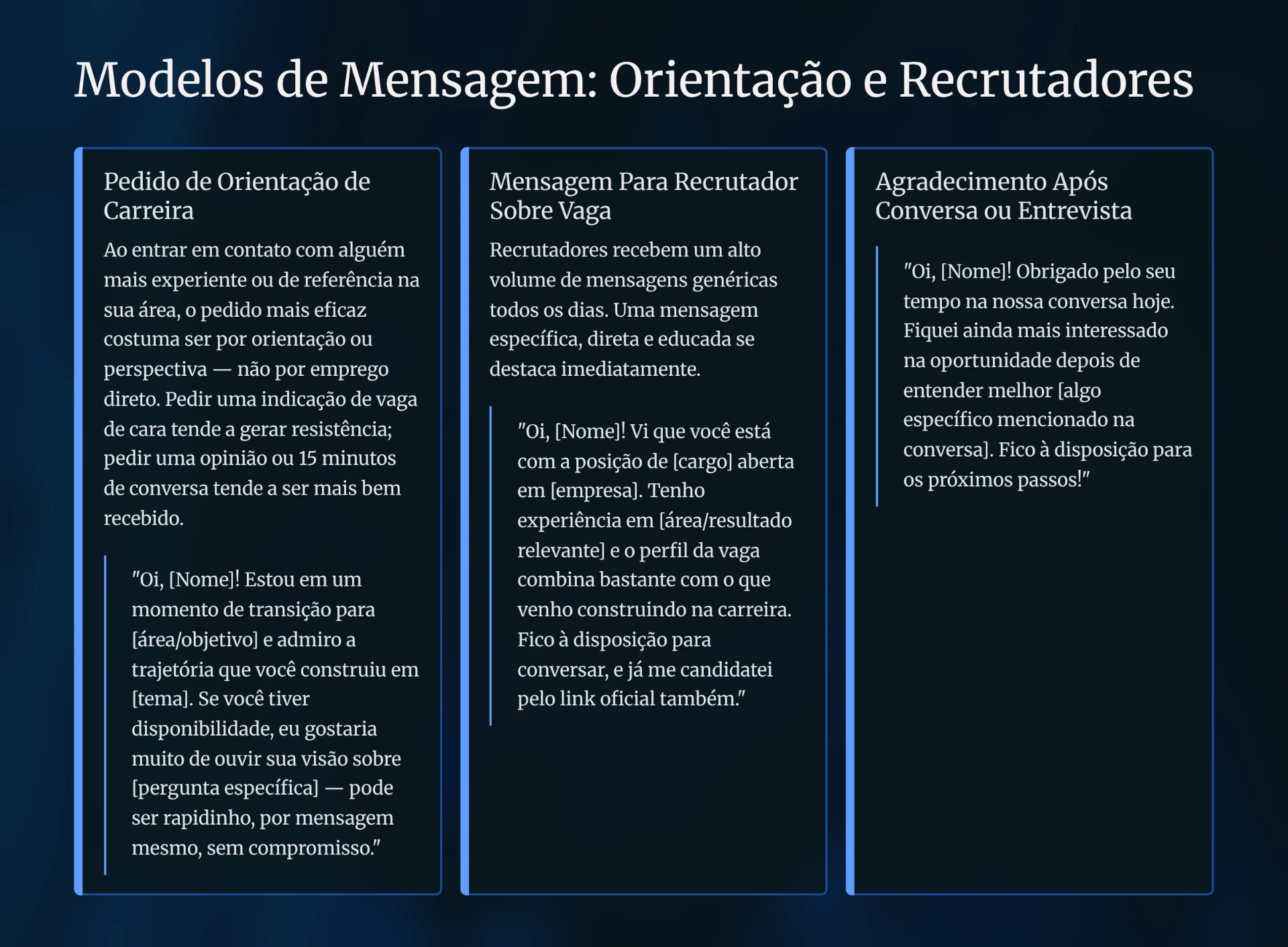 Página — Modelos de Mensagem: Orientação e Recrutadores